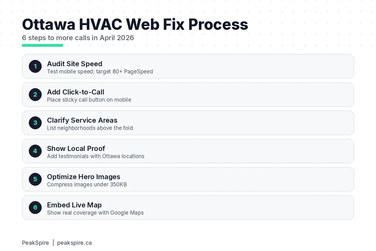HVAC Website Design in Ottawa: What Gets Calls vs What Gets Ignored - Process diagram - PeakSpire
