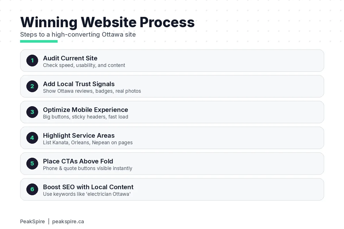 Electrician Websites in Ottawa: What Separates Page 1 From Page 5 - Process diagram - PeakSpire